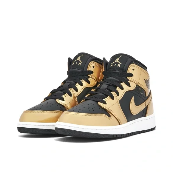 Jordan 1s Gold and Black Mid Glitter - Picture 1 of 4
